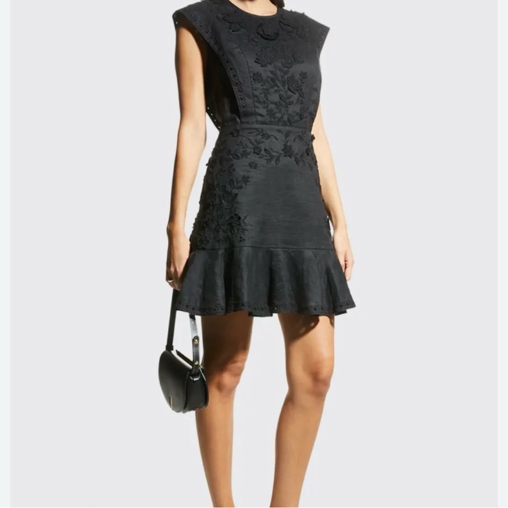 Veronica Beard Black Embroidered Fit-and-Flare Mini Dress